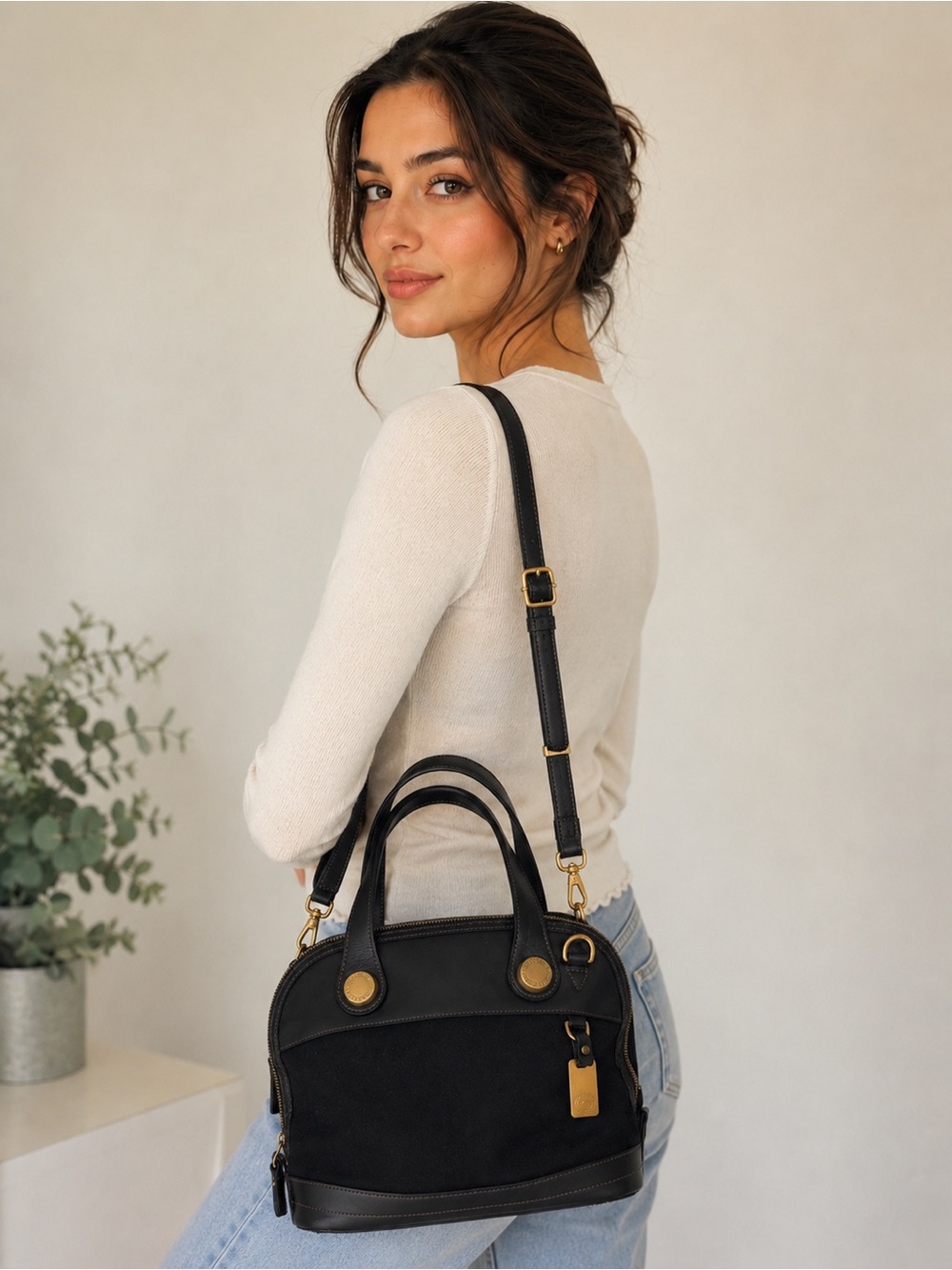 Vintage Dooney & Bourke Vintage Black Canvas & Leather Satchel Demin/Leather✨✨